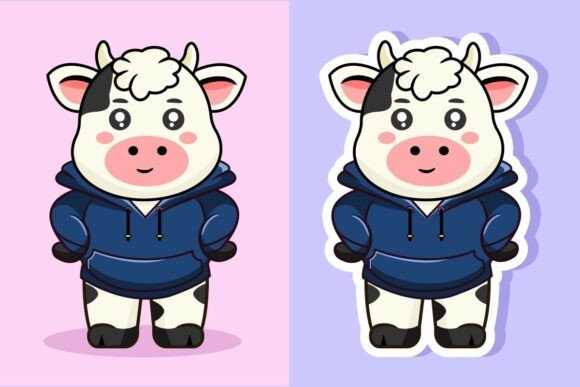 Cute Cow Character Wearing Hoodie Embroidery Review