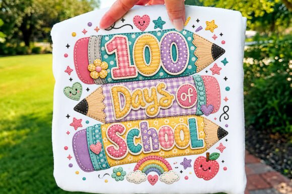 Faux Yarn 100 Days of School T-shirt PNG Review
