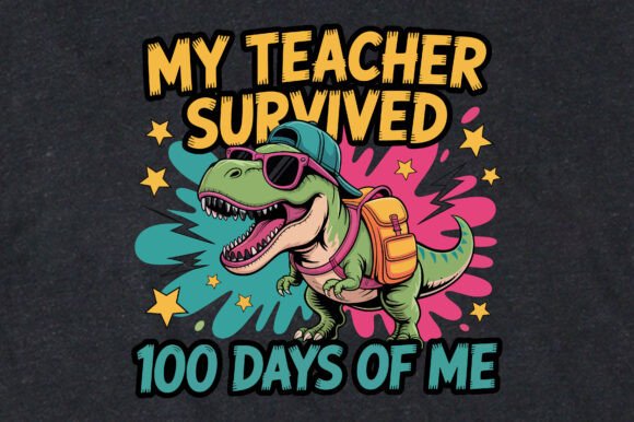 Funny Preppy Dino 100 Days of School Png