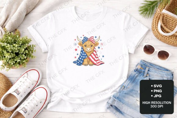 Patriotic Highland Cow 4th July Design Review