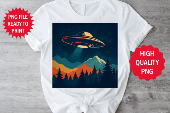 UFO Retro Style Art Nature T-Shirt Png